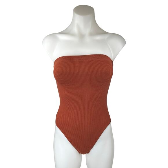 Urban Outfitters Brown Knit Strapless Sleeveless Tube Bandeau Bodysuit Top Sz S - Picture 1 of 2